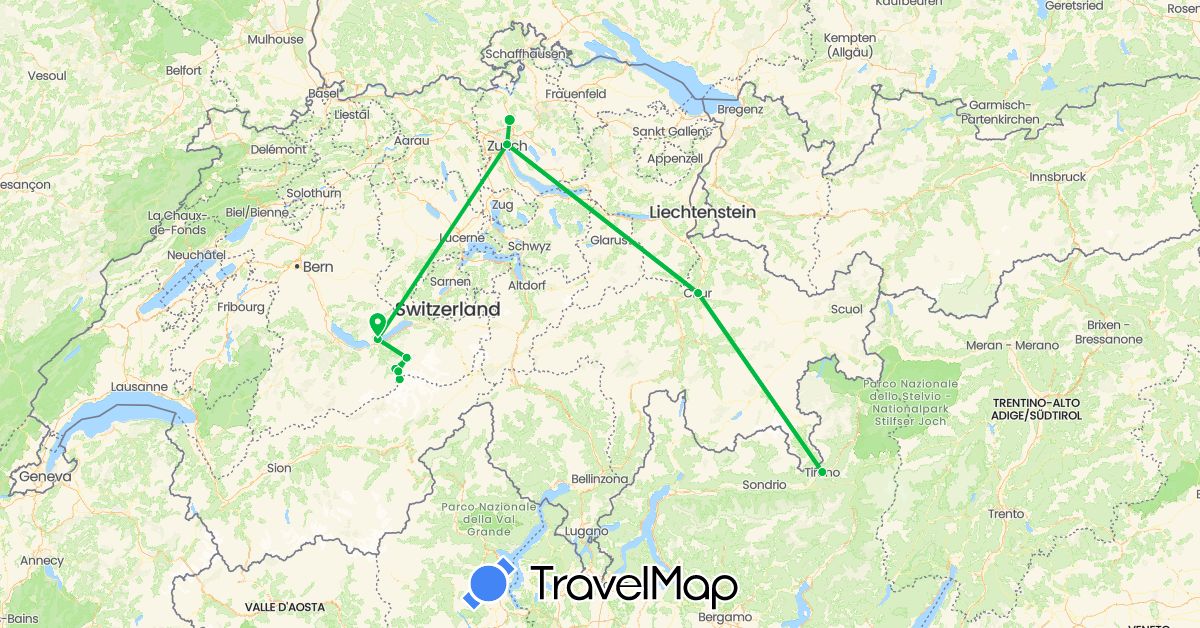 TravelMap itinerary: driving, bus in Switzerland, Italy (Europe)